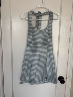 Gingham Tie-Back Mini Dress in Sage Green